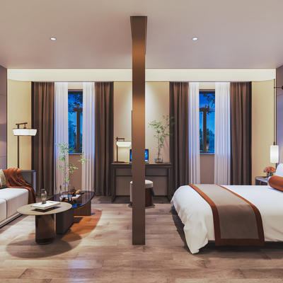  新中式酒店客房su模型 