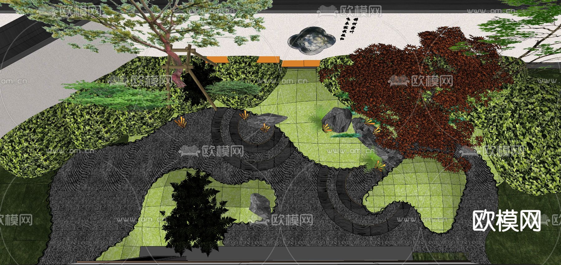 中式花园 庭院su模型下载（渲染图2）