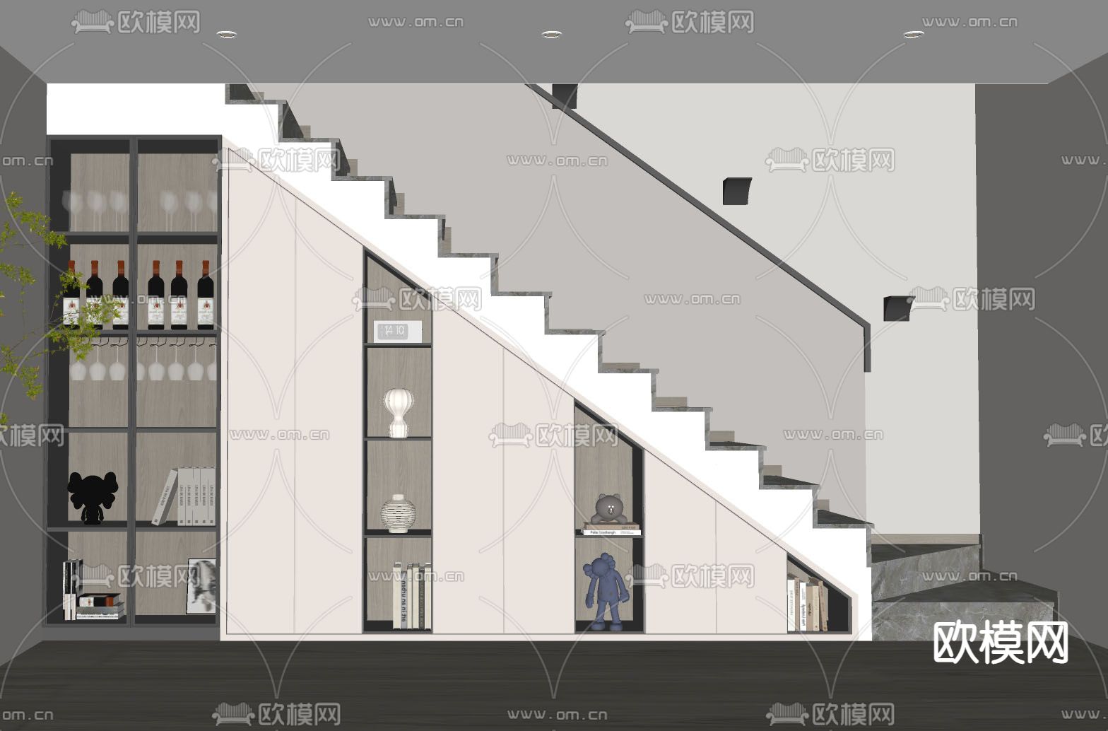 现代楼梯 楼梯柜su模型下载（渲染图2）