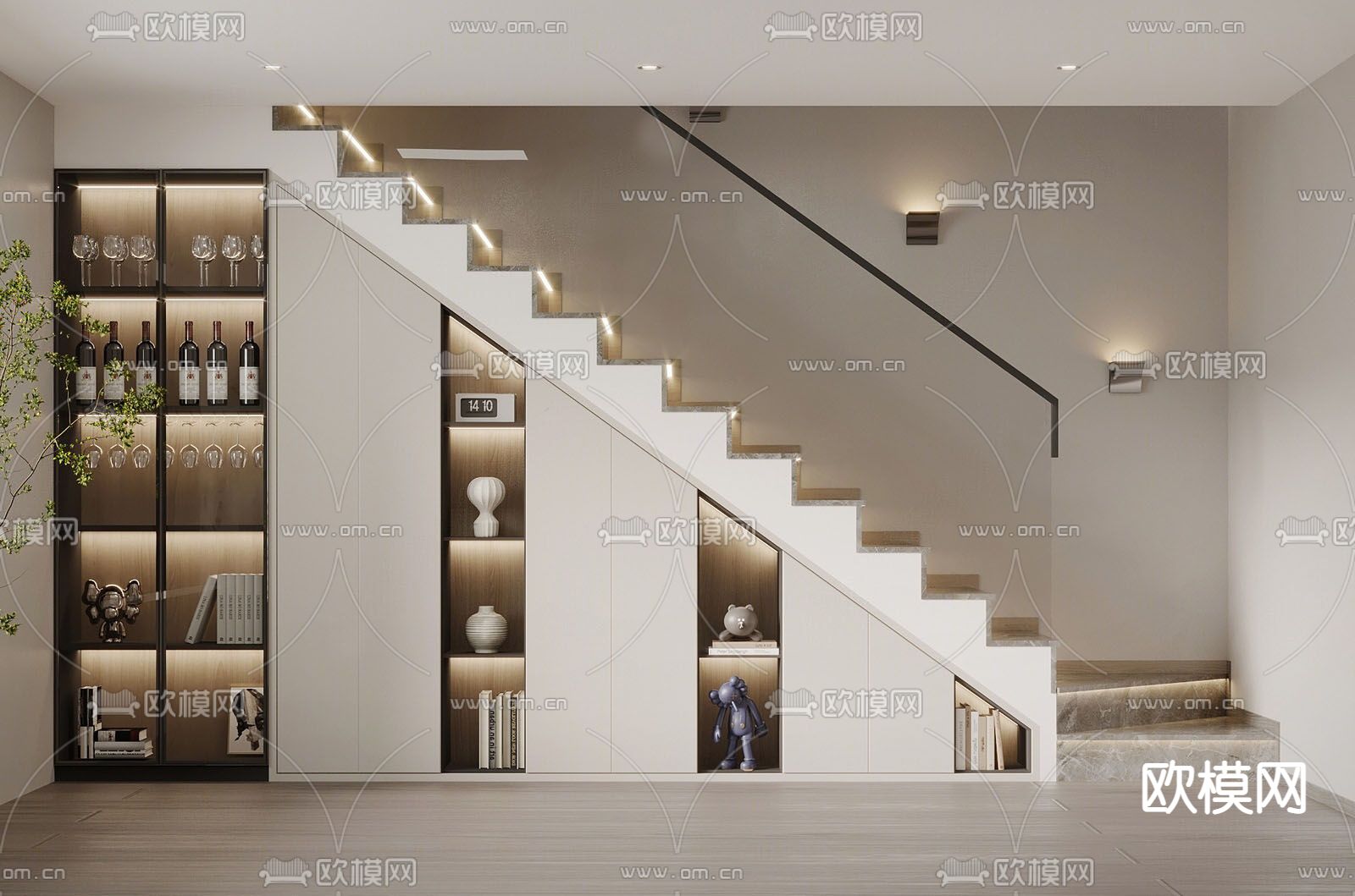 现代楼梯 楼梯柜su模型下载（渲染图1）