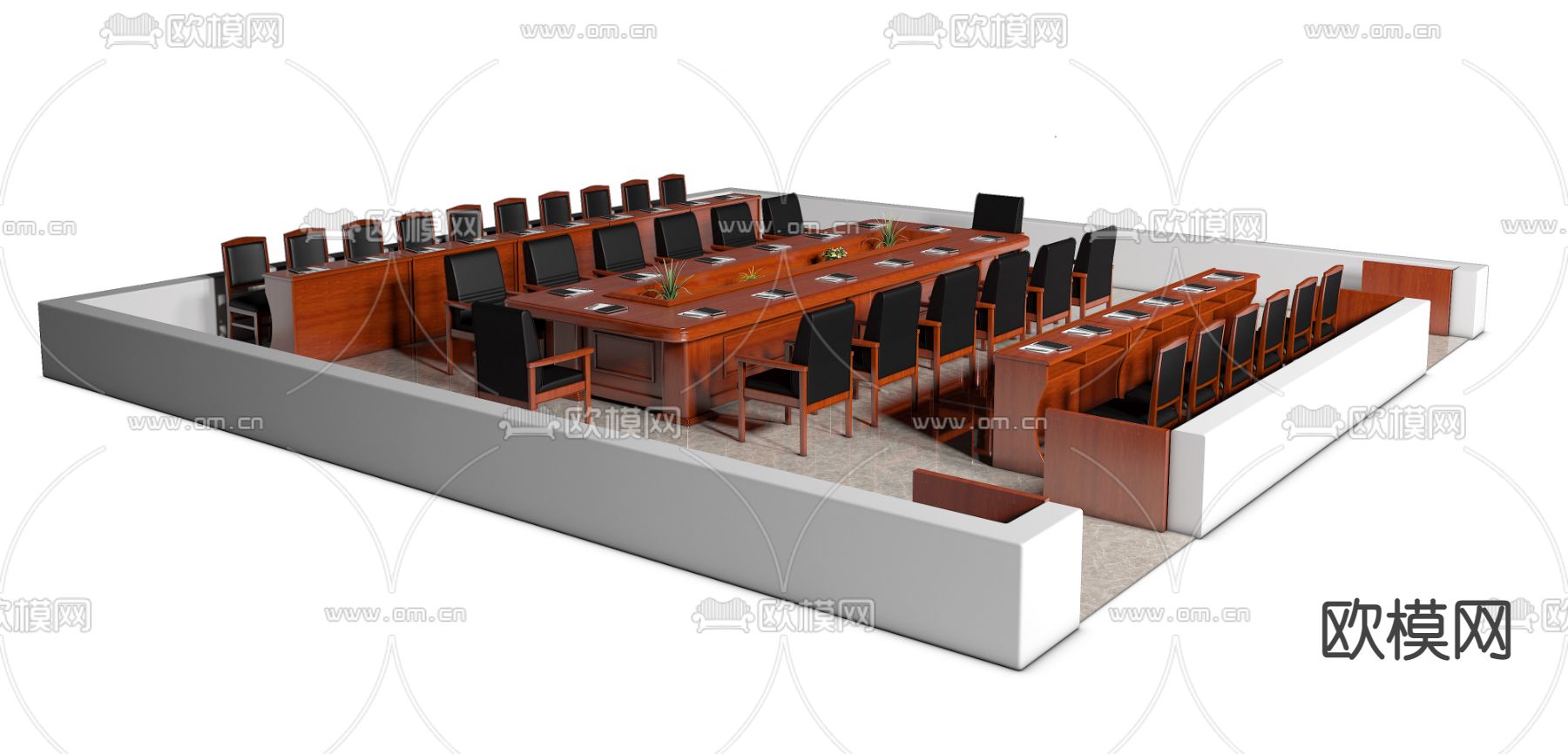 现代会议桌椅su模型下载（渲染图2）