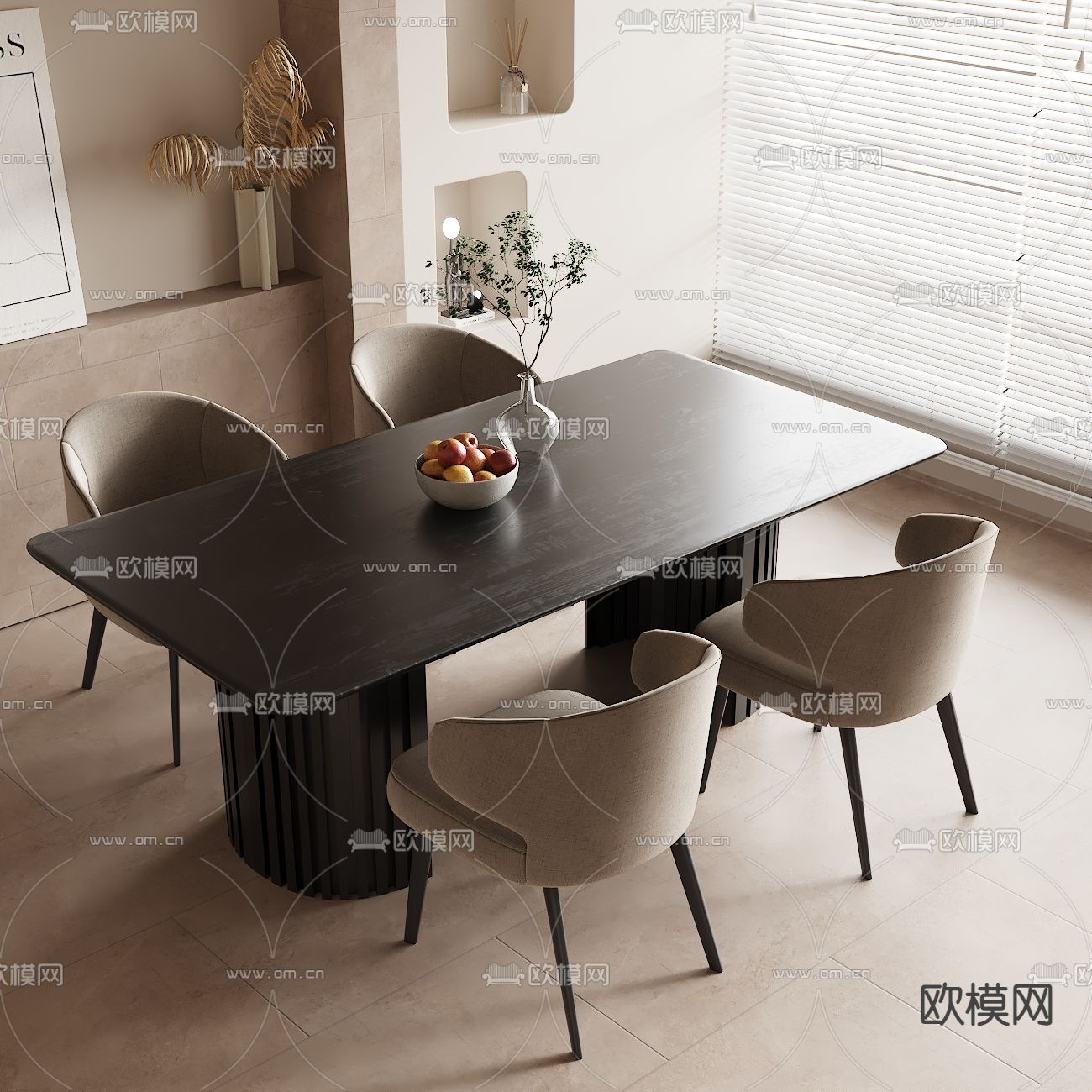 侘寂餐桌椅3d模型下载