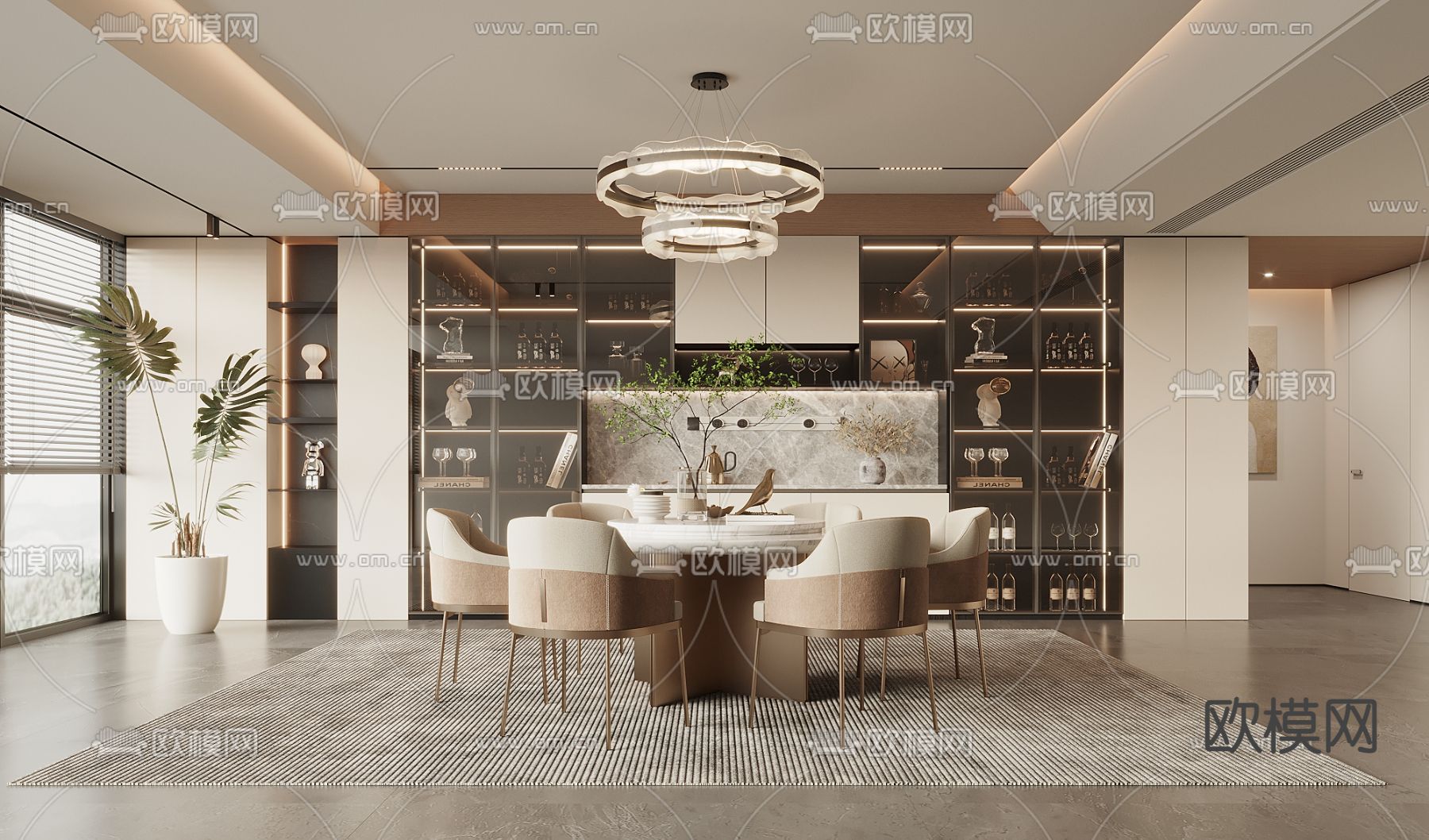 现代餐厅su模型下载（渲染图1）