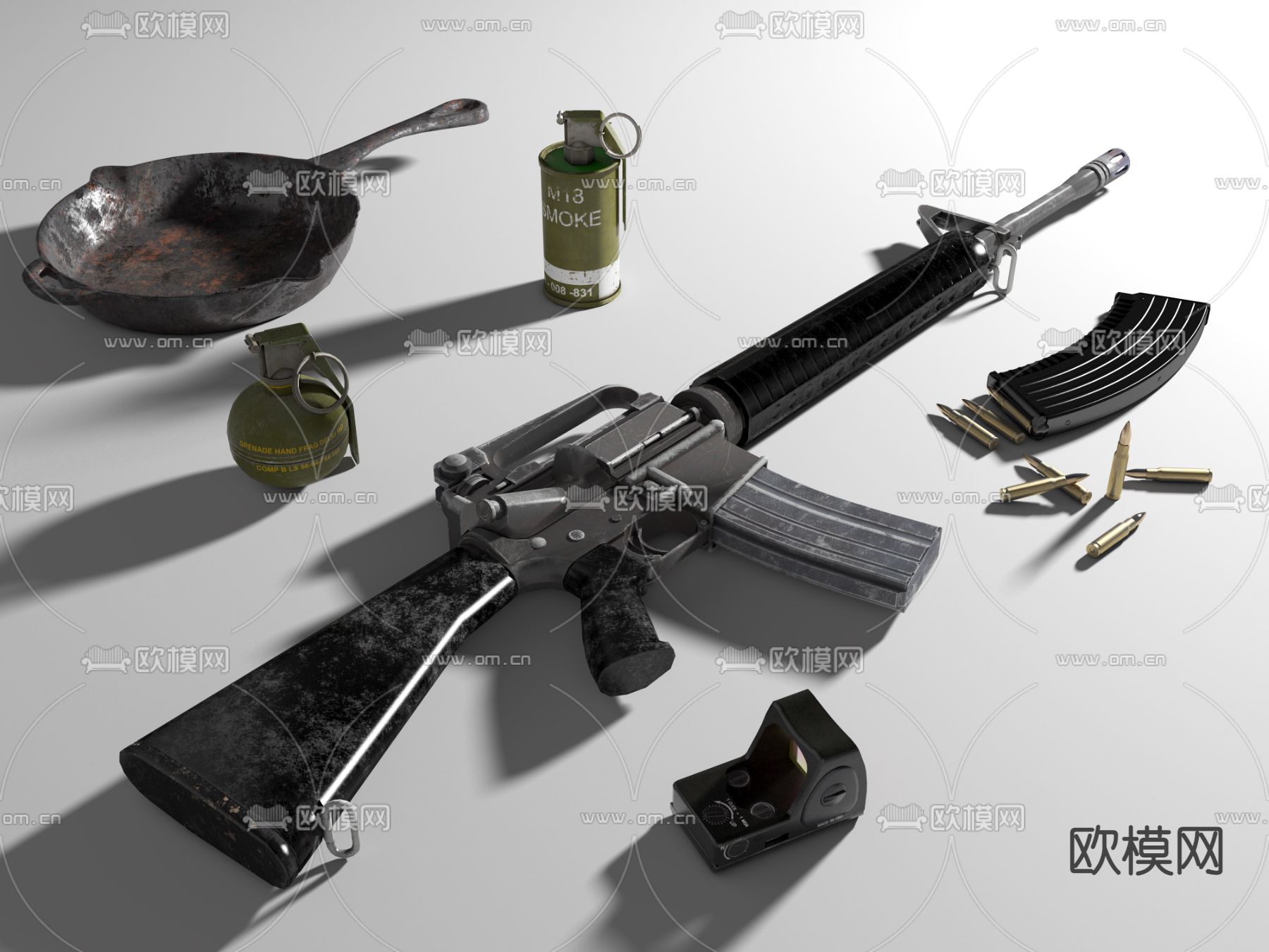 突击步枪 手雷 烟雾弹su模型下载（渲染图1）