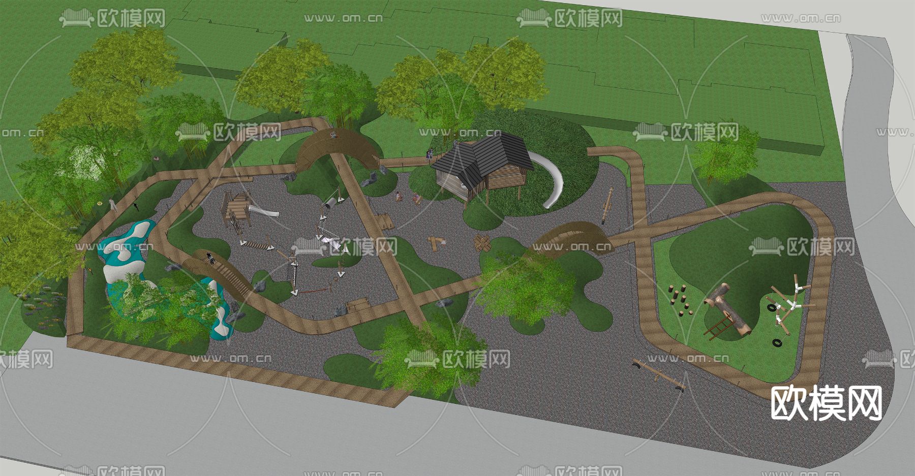 现代公园 儿童游乐区su模型