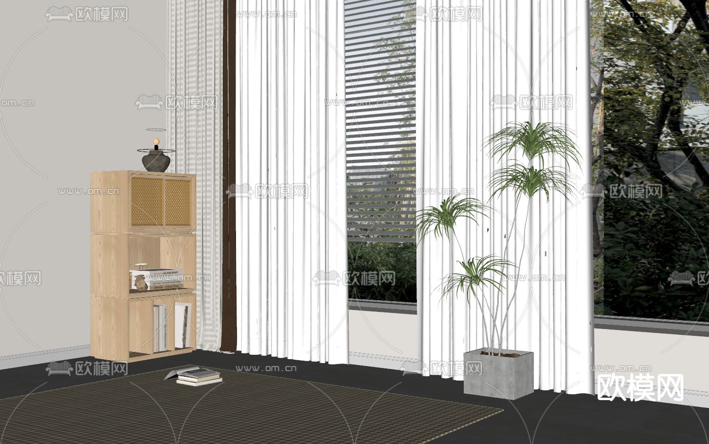 北欧素色窗帘 窗纱su模型下载（渲染图3）