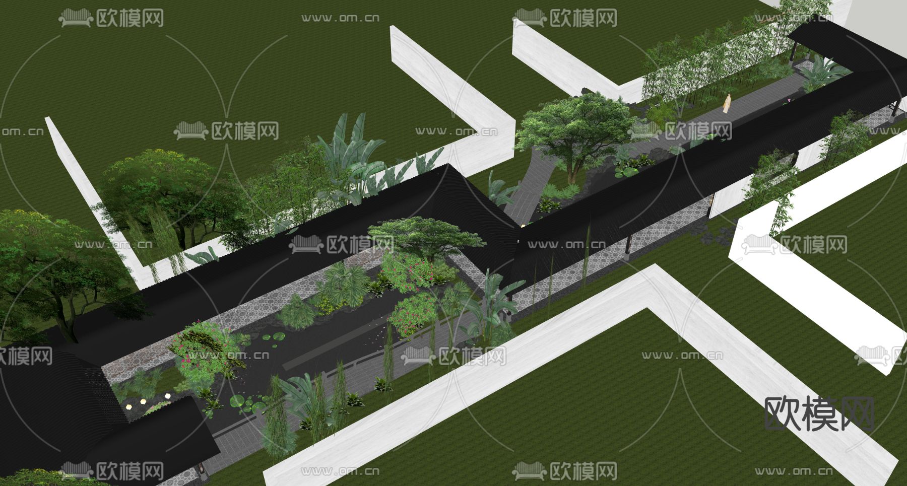 中式庭院景观su模型下载（渲染图4）