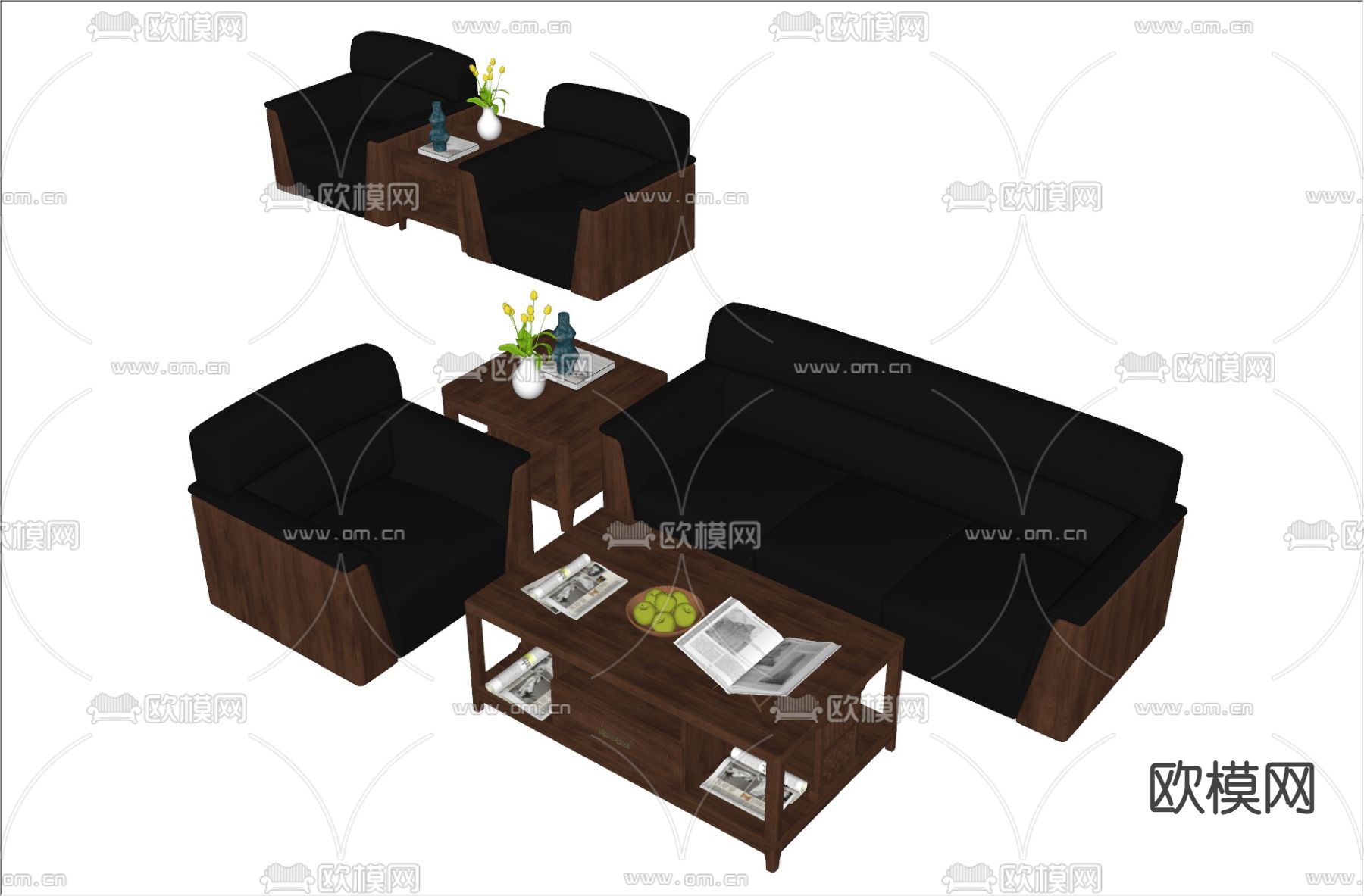 现代办公组合沙发su模型下载（渲染图2）