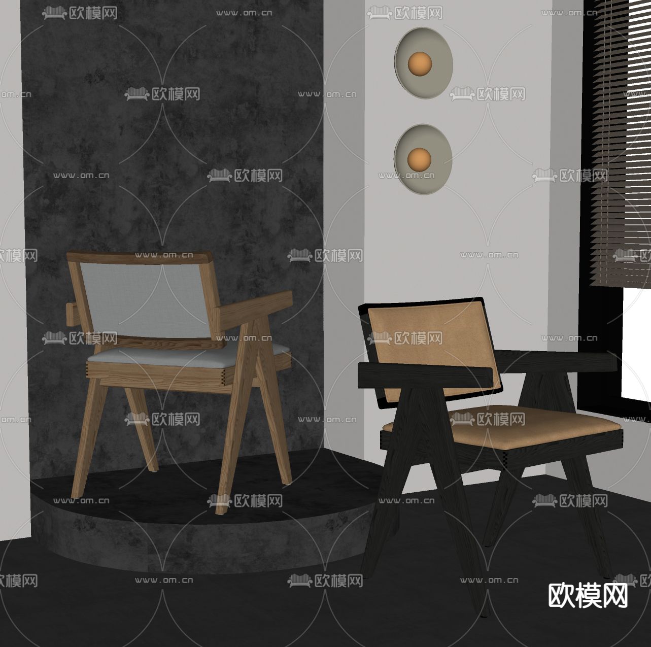 侘寂风椅子 餐椅su模型下载（渲染图2）