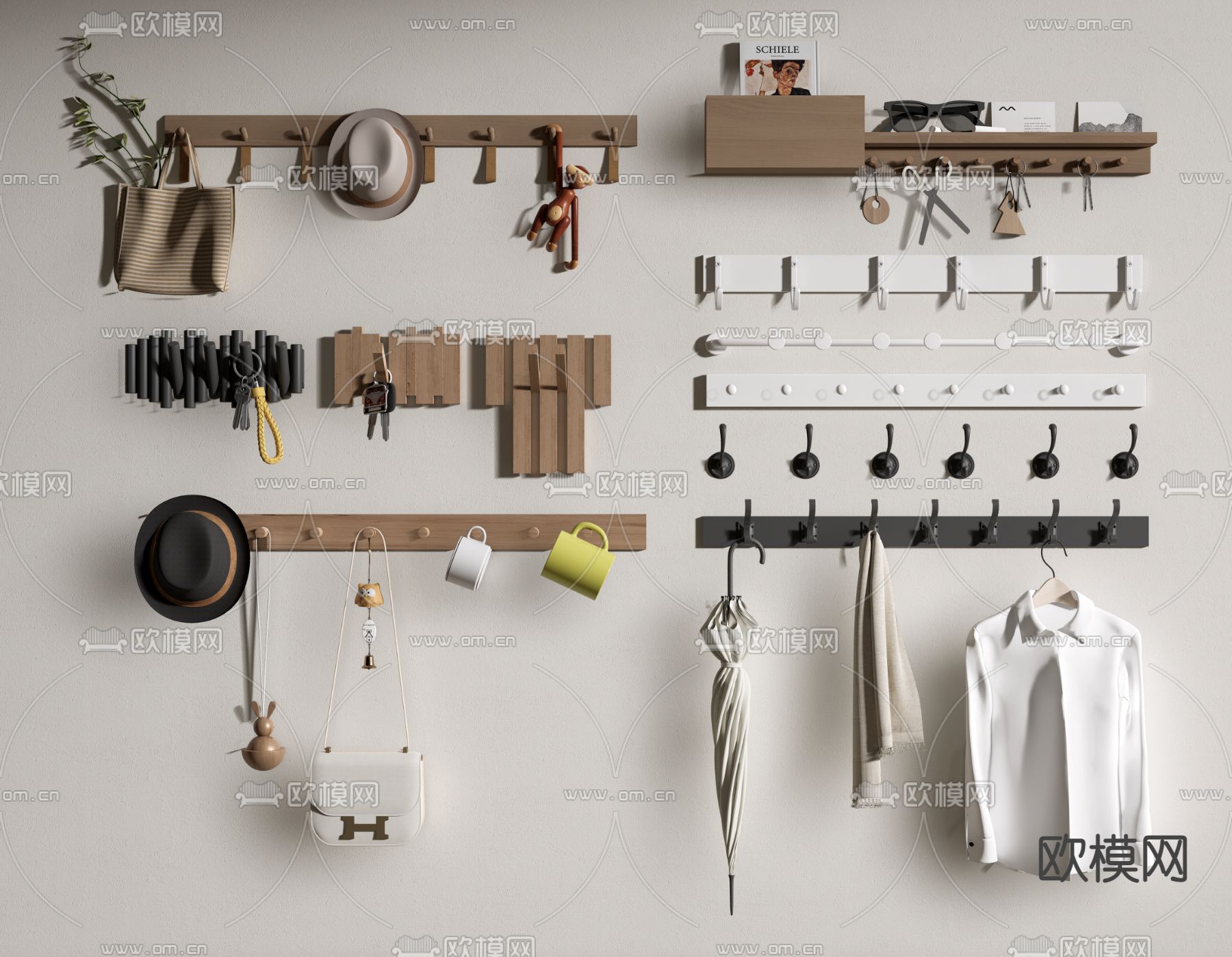 北欧挂衣钩 衣服 帽子su模型下载（渲染图1）