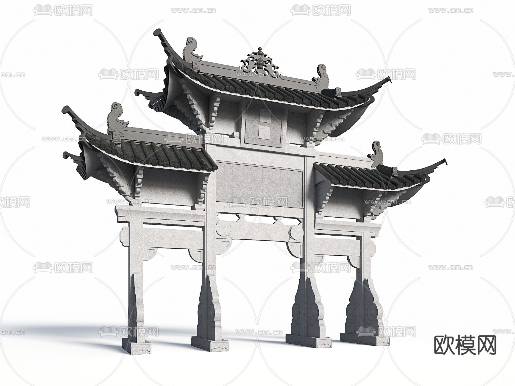新中式牌坊 牌楼 门楼3d模型下载