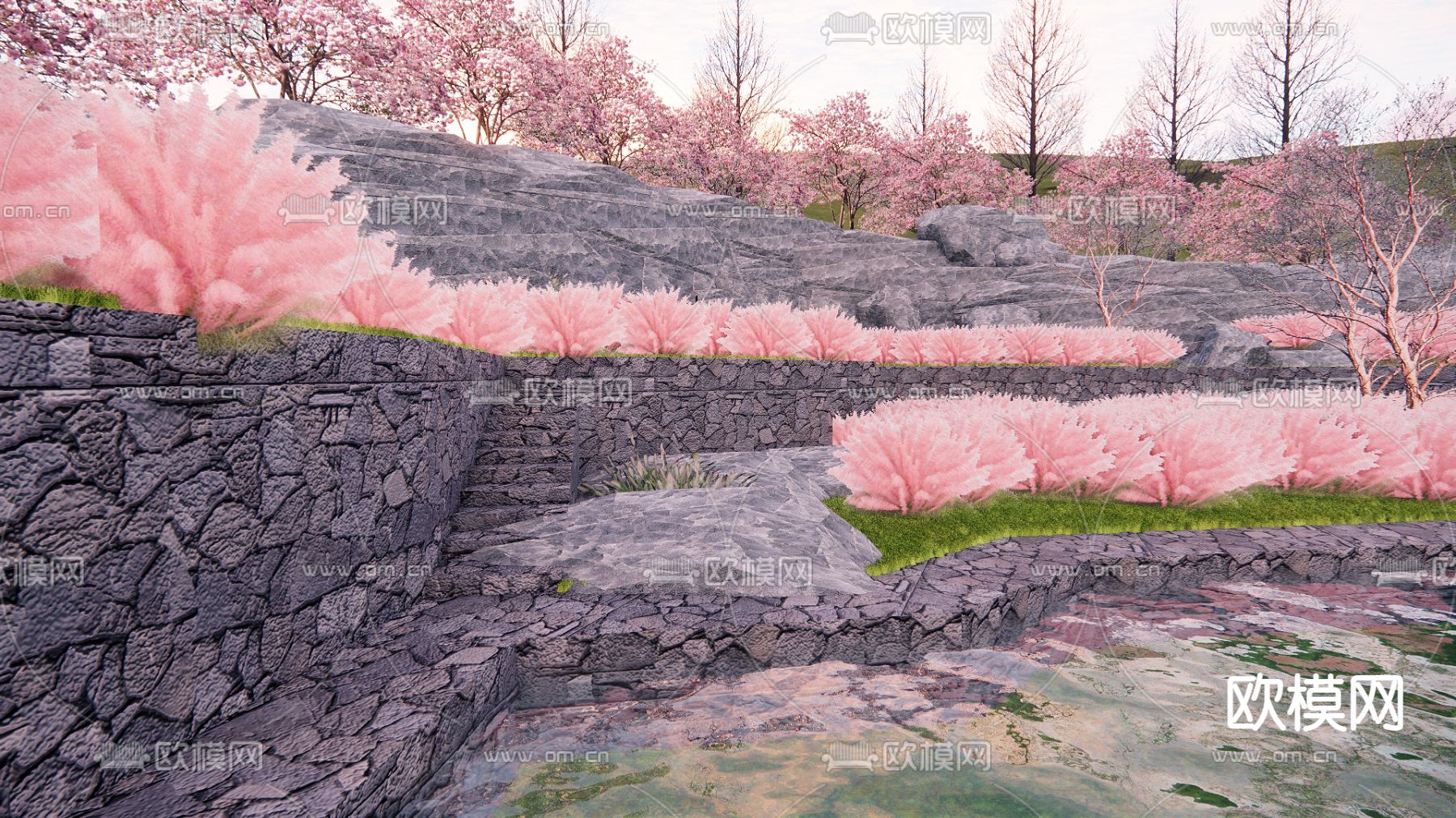 自然滨水公园栈道su模型下载（渲染图4）