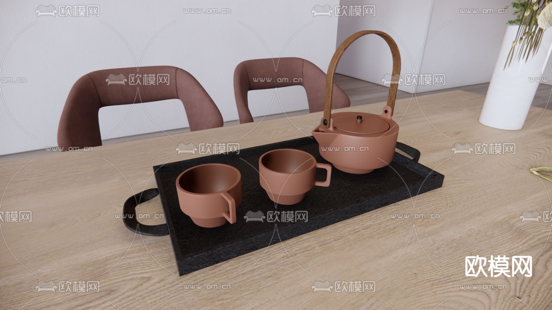 新中式茶桌 茶台su模型下载（渲染图2）