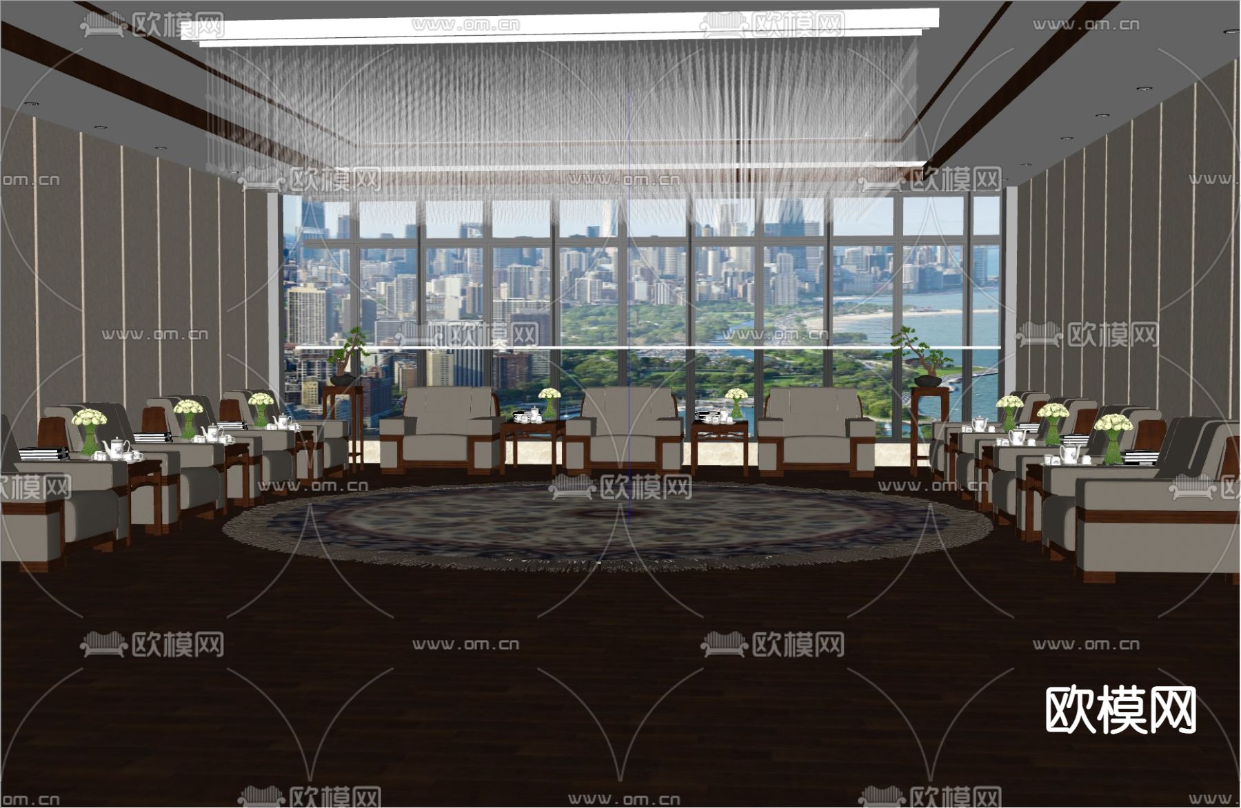 新中式待客室su模型下载（渲染图3）