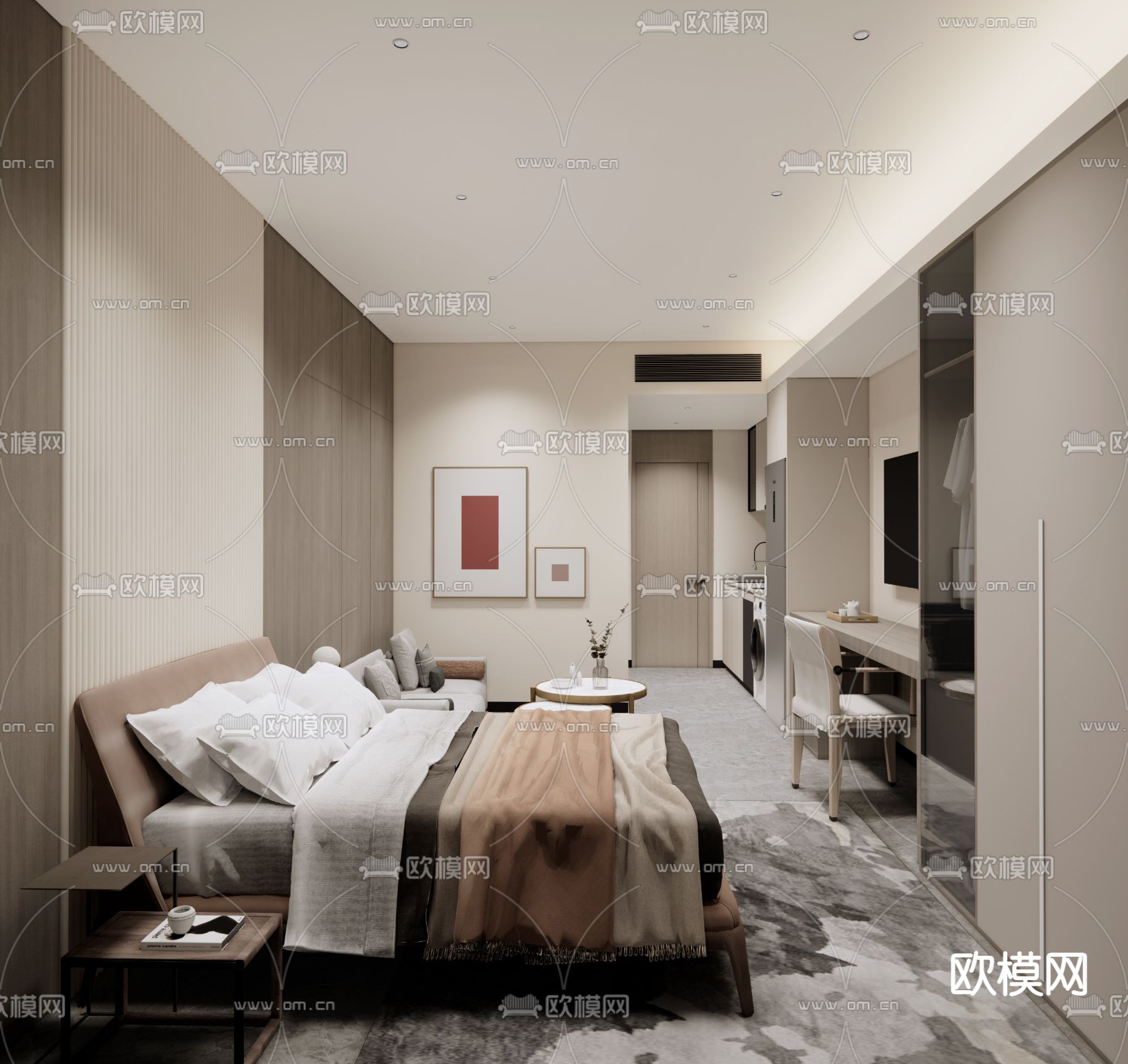 公寓式酒店 客房 套房su模型下载（渲染图1）