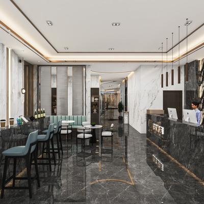  酒店大堂 接待区su模型 