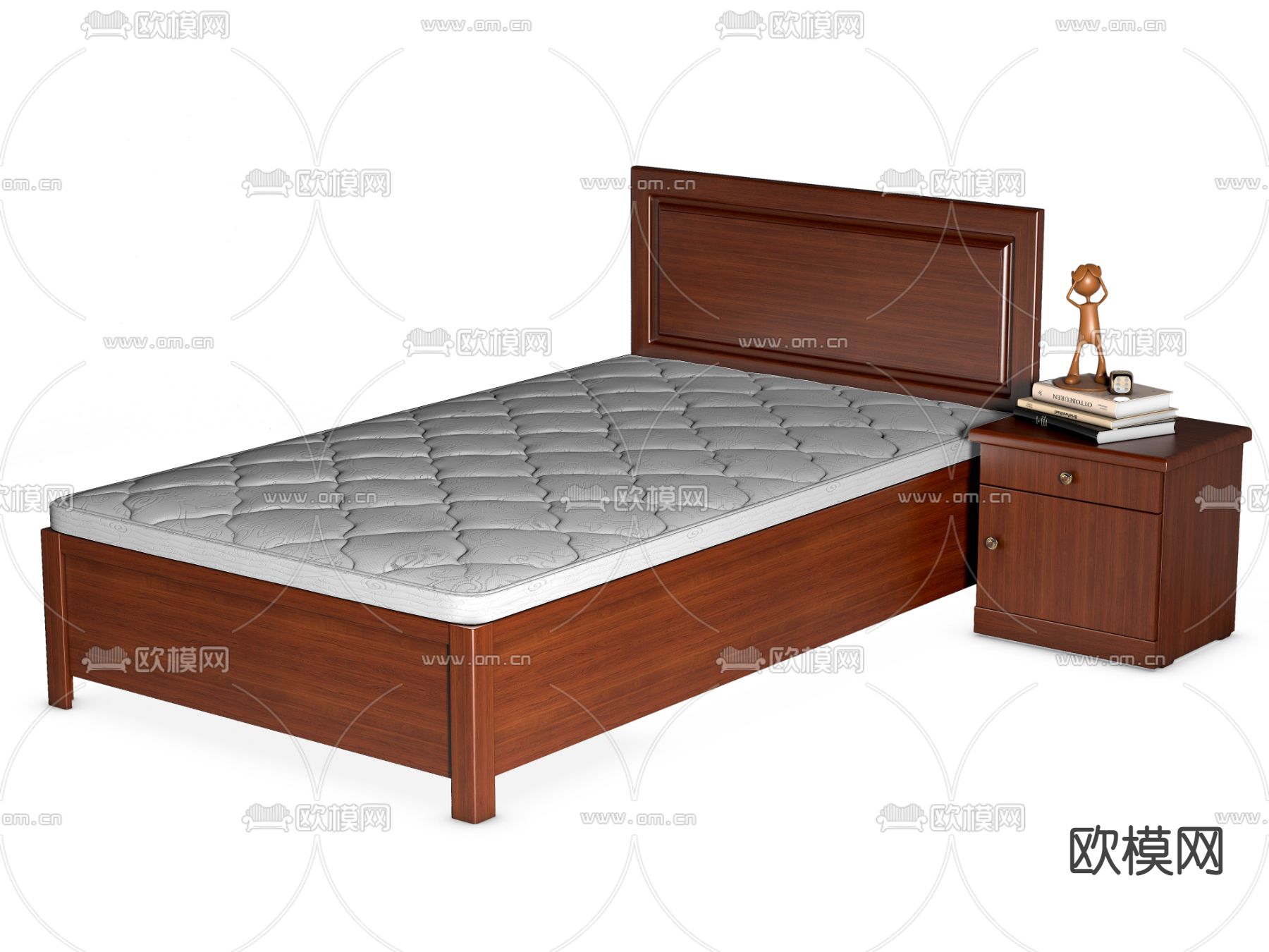 现代单人床su模型下载（渲染图2）