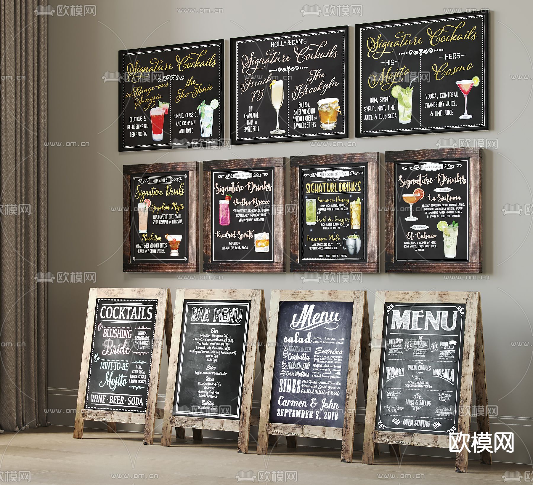 工业风黑板 广告牌3d模型下载