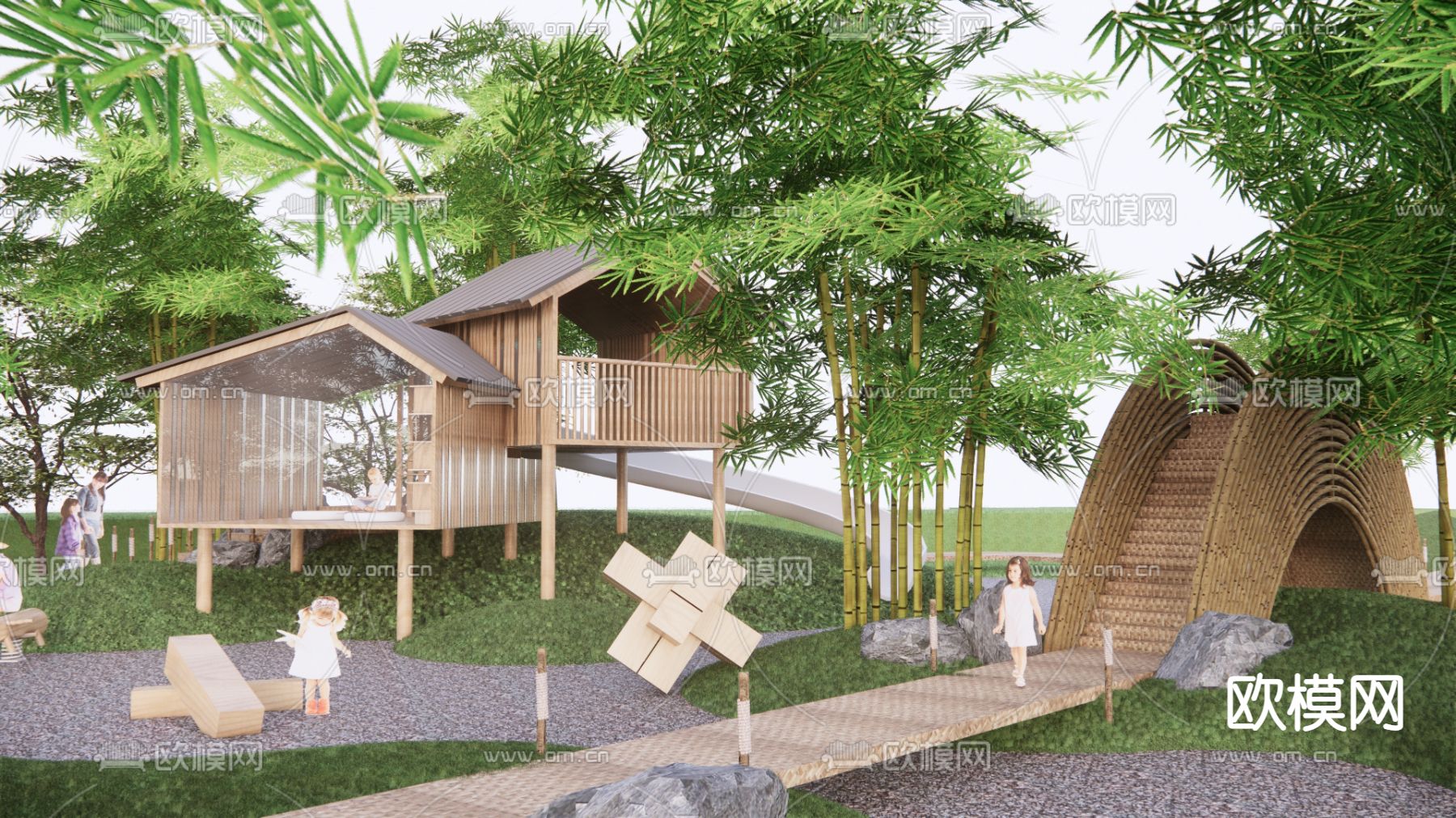 现代公园 儿童游乐区su模型