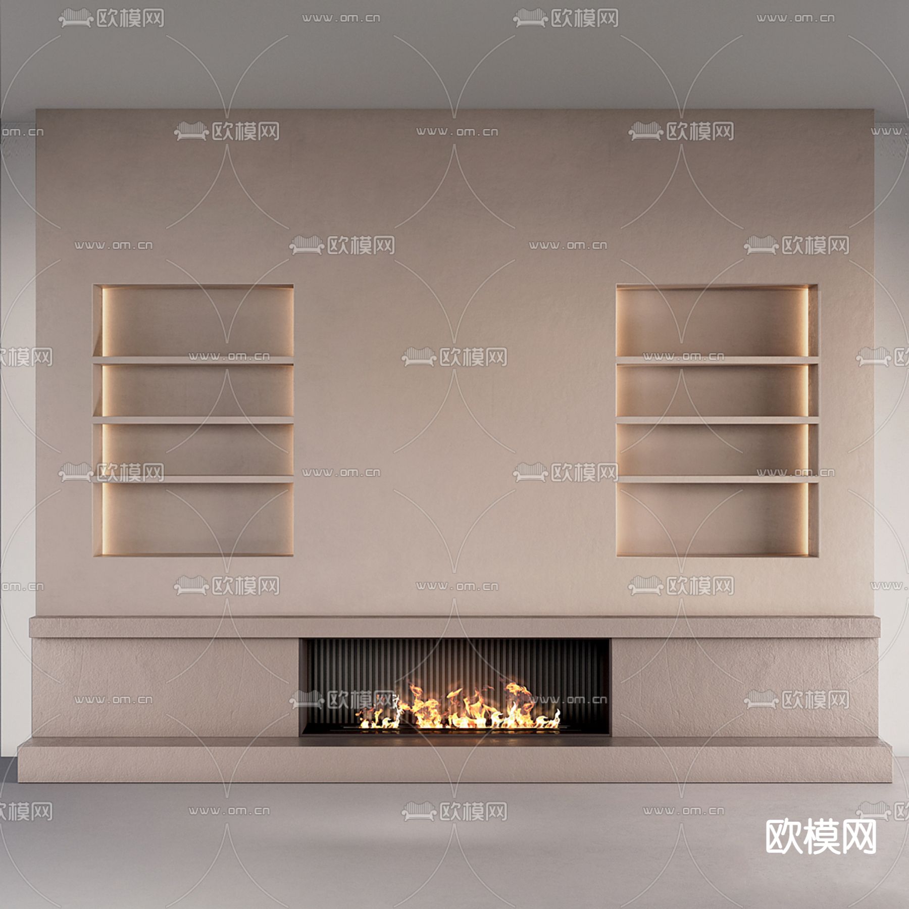 侘寂电视背景su模型下载（渲染图1）