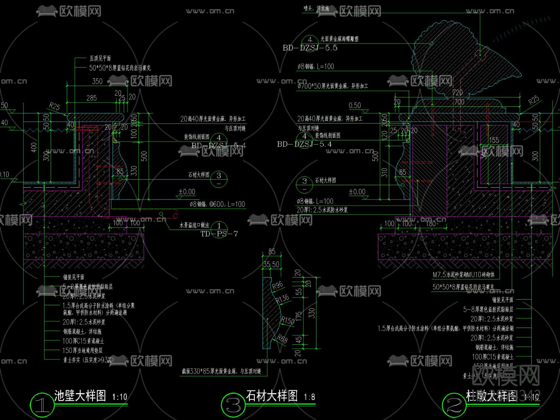 欧式花钵水景CAD节点大样下载（渲染图4）