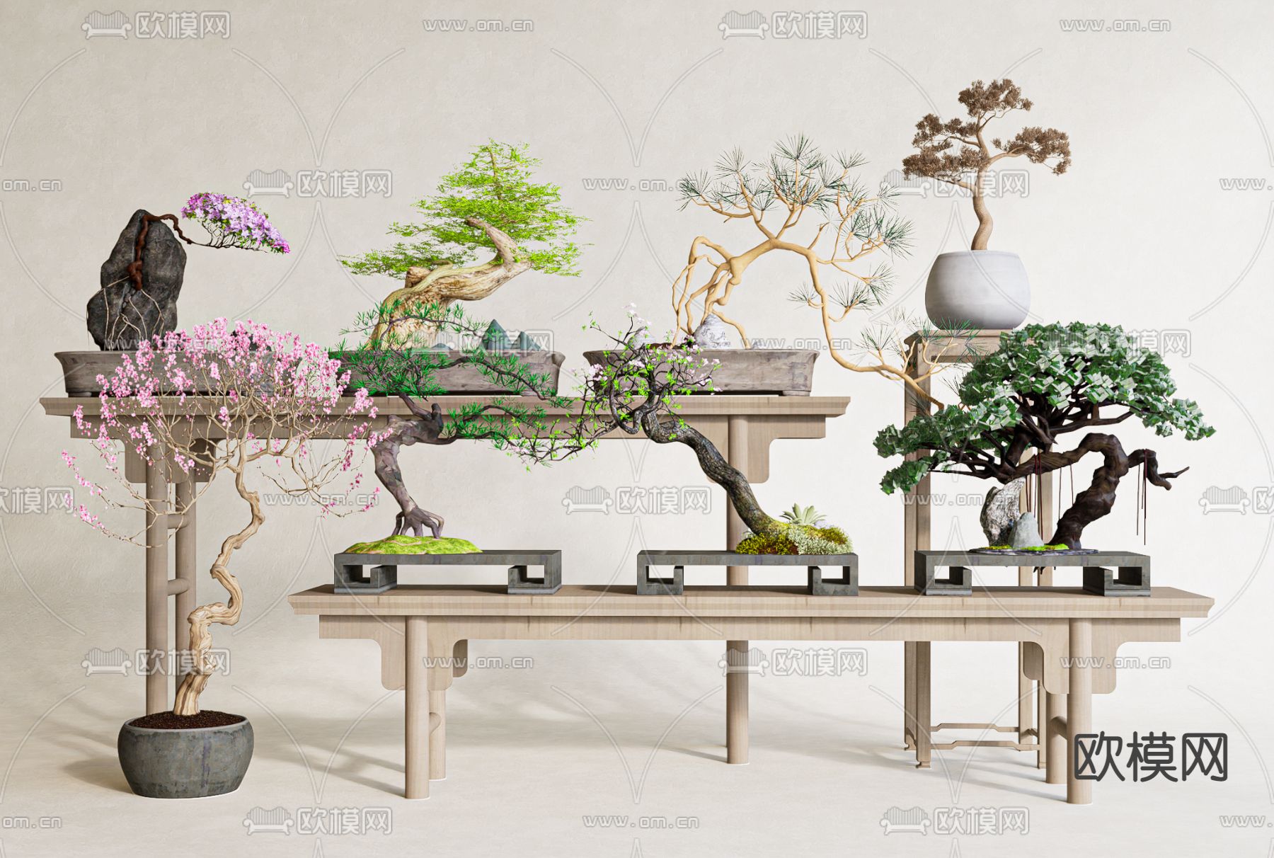 新中式盆景盆栽su模型下载（渲染图1）