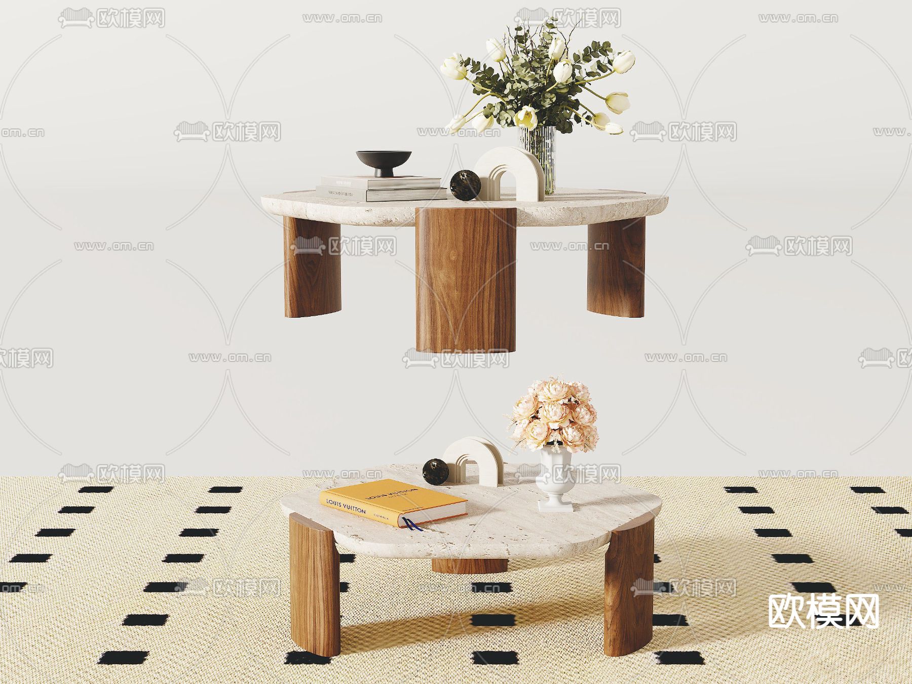 侘寂风茶几su模型下载（渲染图1）