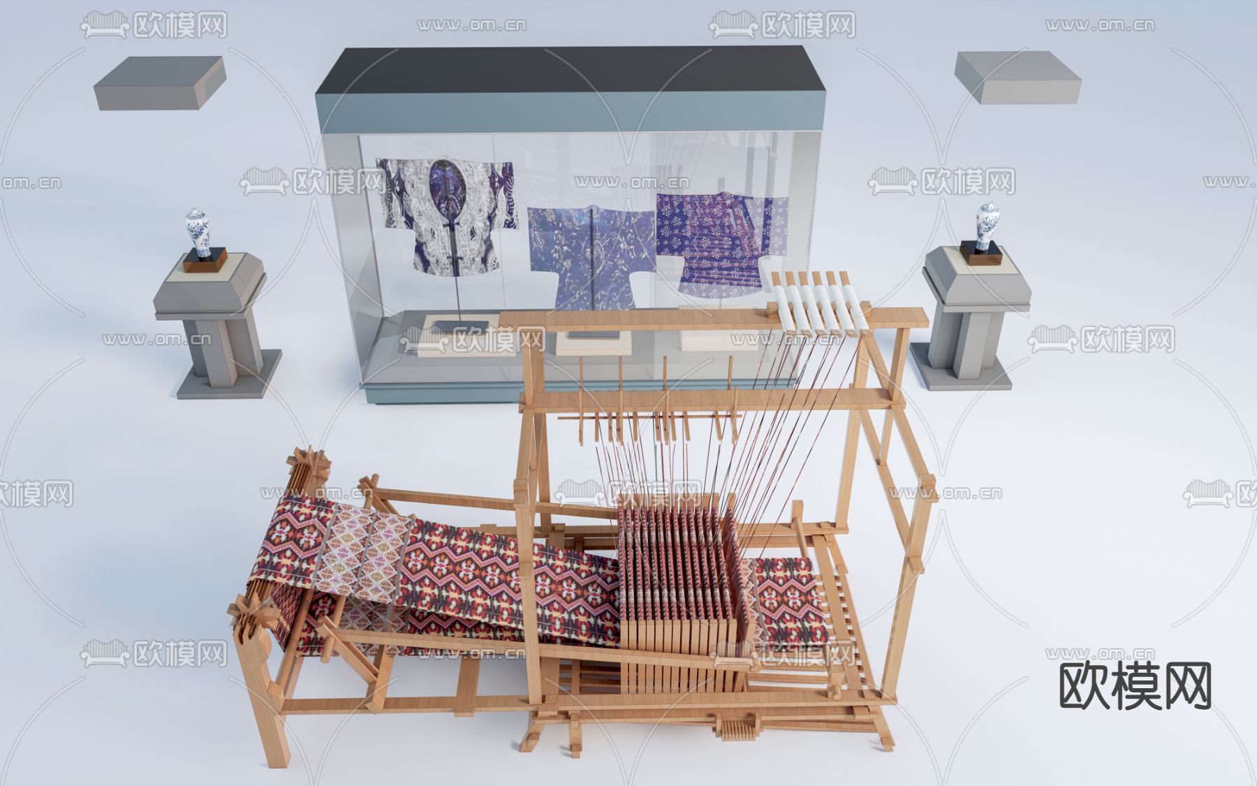 织布机 扎染衣物su模型下载（渲染图1）
