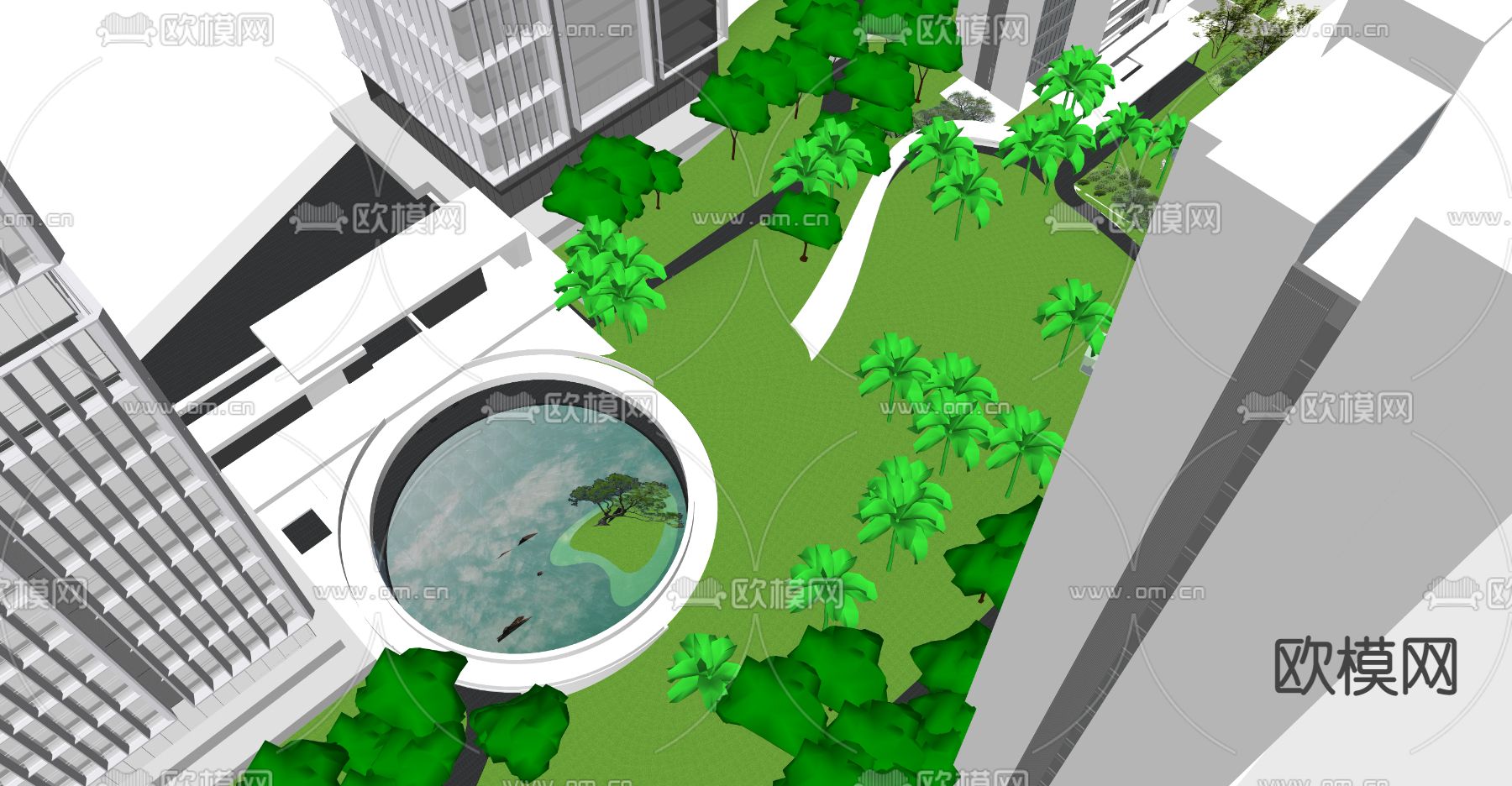 现代艺术连廊水景su模型下载（渲染图2）