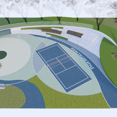  现代篮球场 羽毛球场su模型 