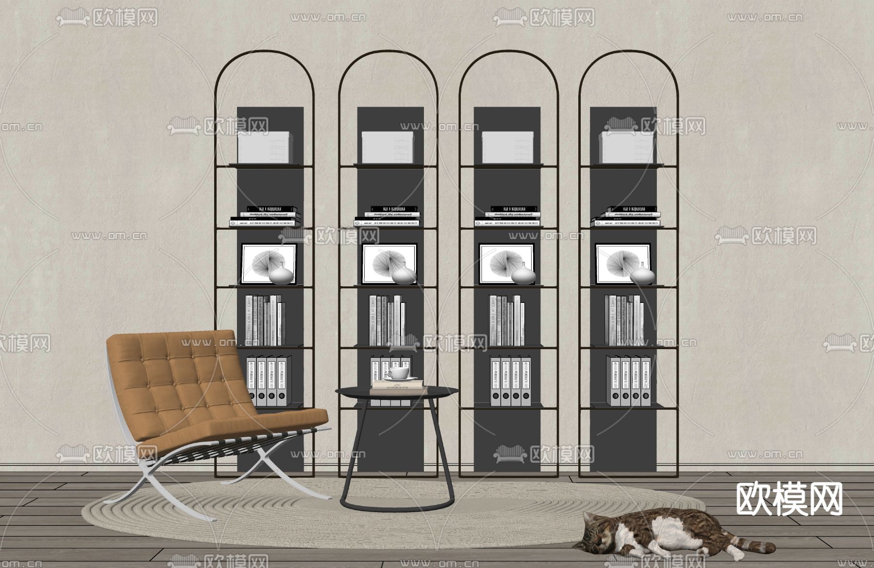 现代书架休闲椅su模型