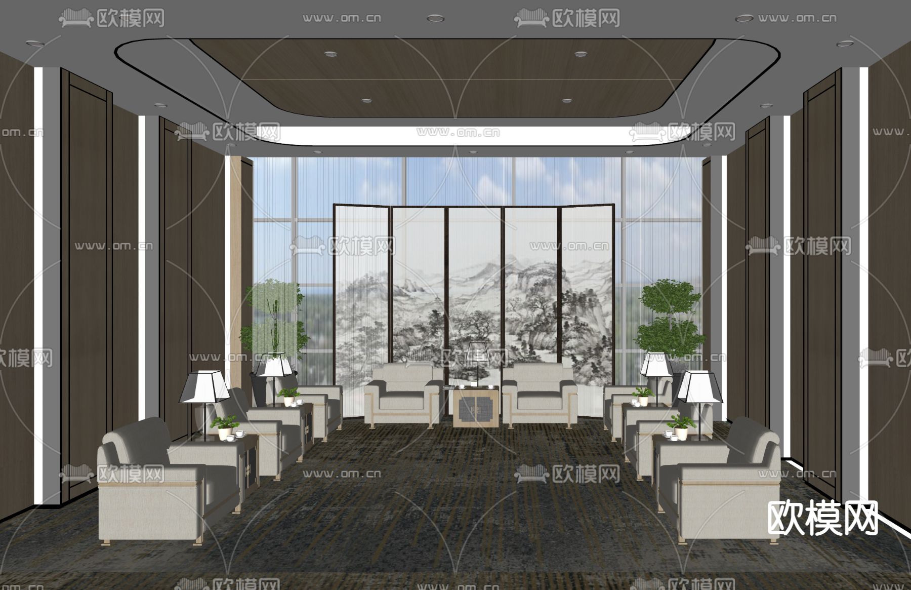 现代会客厅su模型下载（渲染图2）