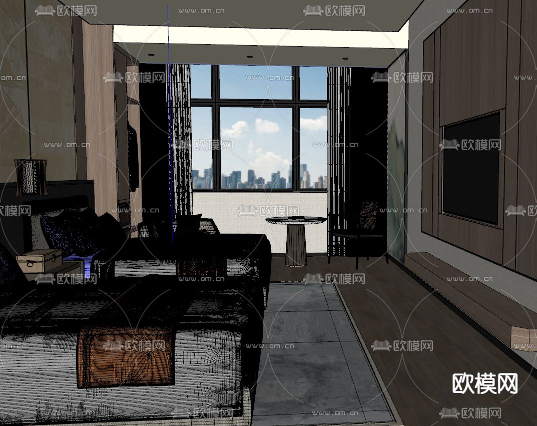 新中式酒店客房su模型下载（渲染图2）