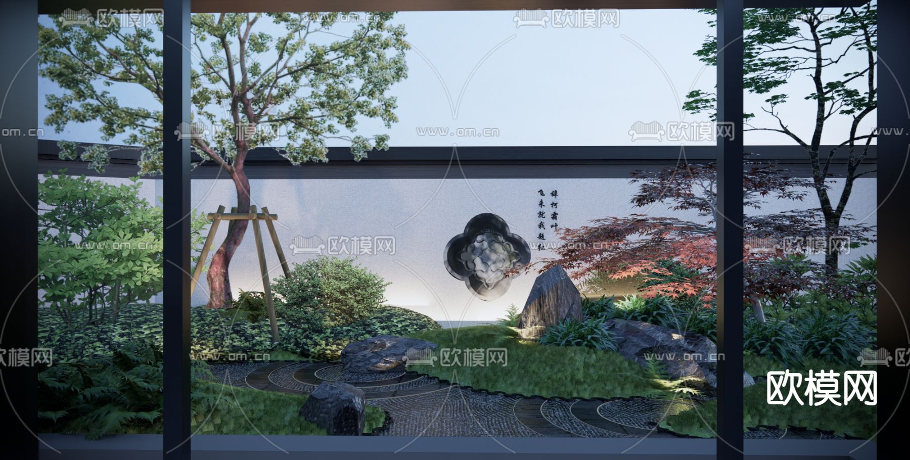 中式花园 庭院su模型下载（渲染图1）