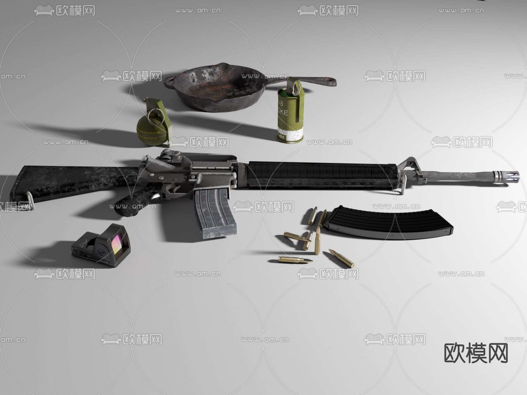 突击步枪 手雷 烟雾弹su模型下载（渲染图3）