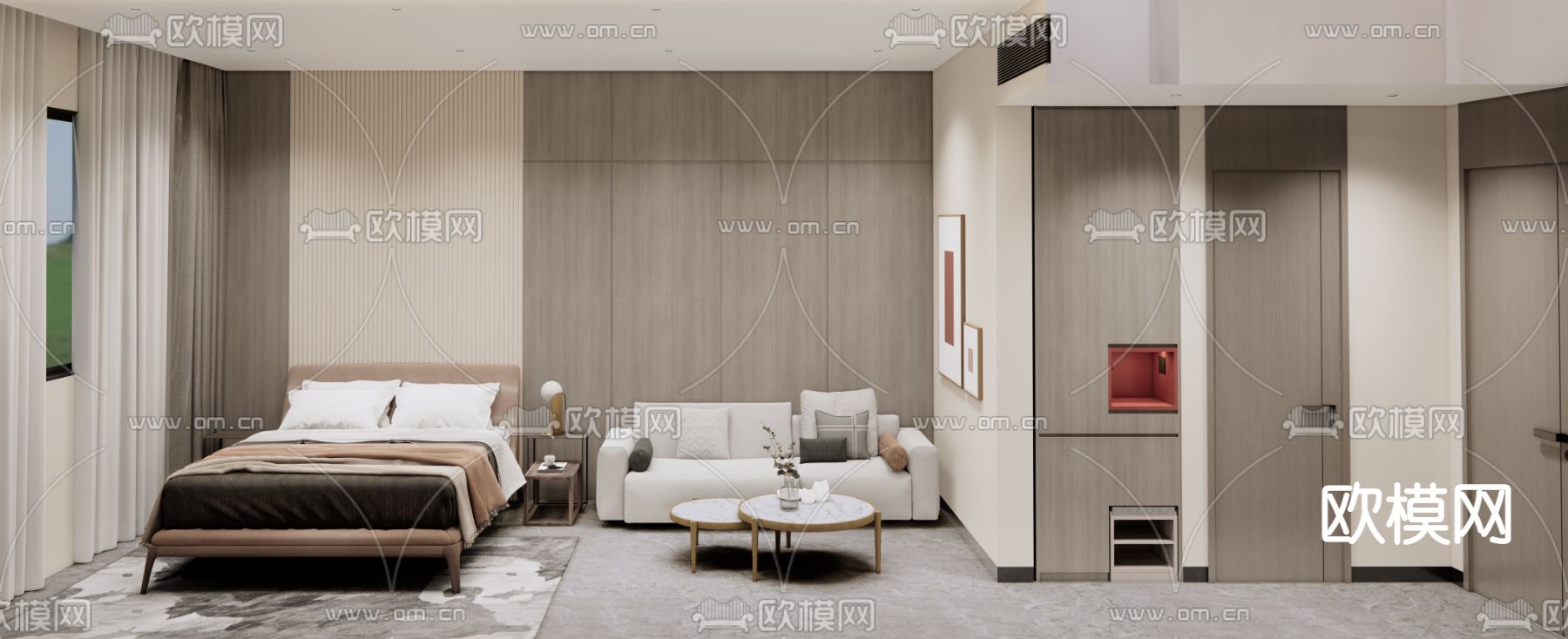 公寓式酒店 客房 套房su模型下载（渲染图2）