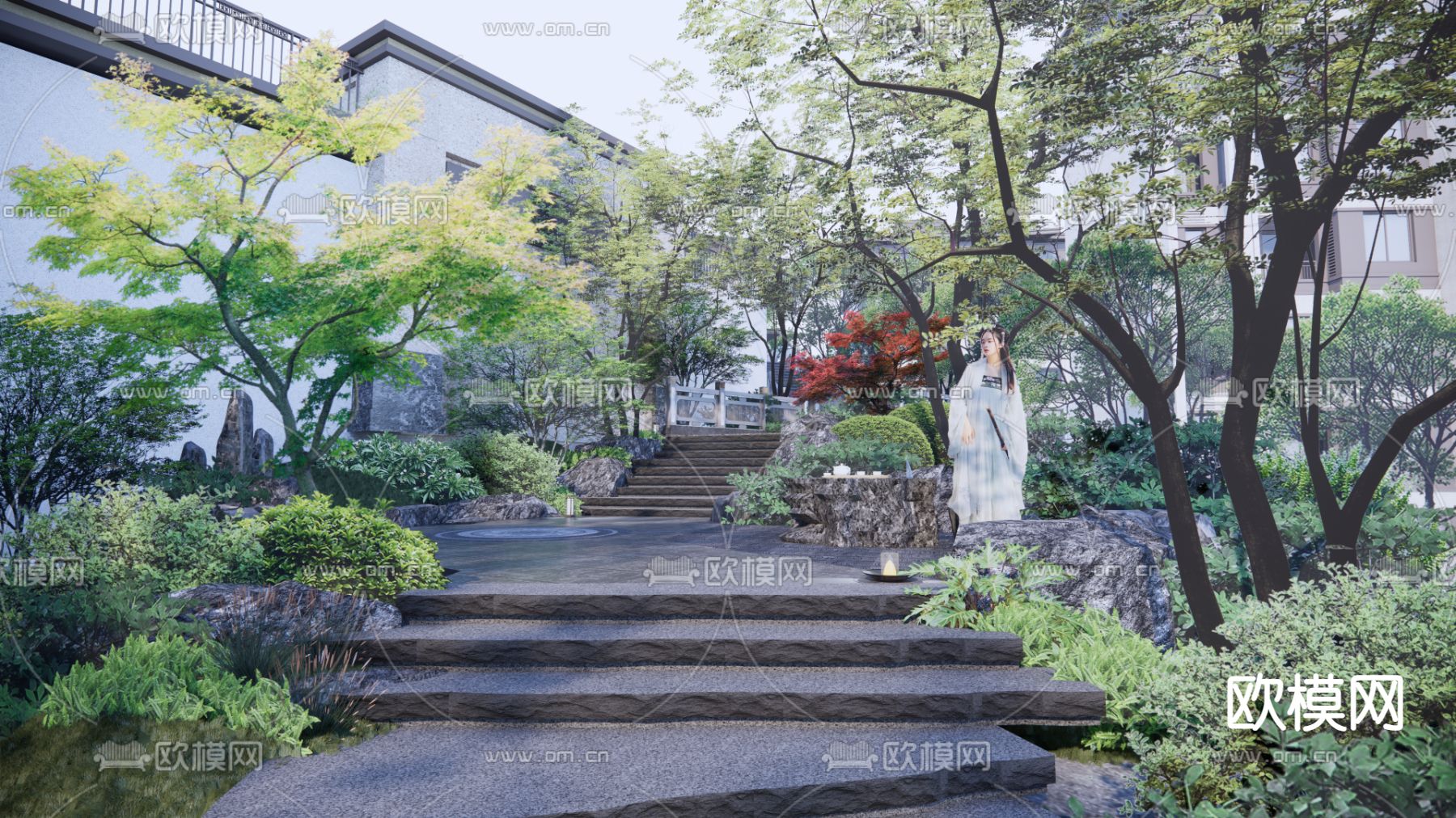 中式园林景观su模型下载（渲染图1）