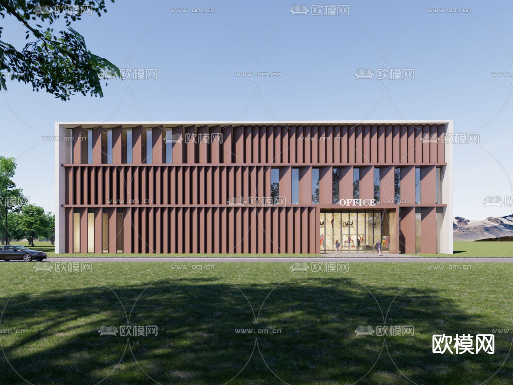 办公楼外观su模型下载（渲染图1）