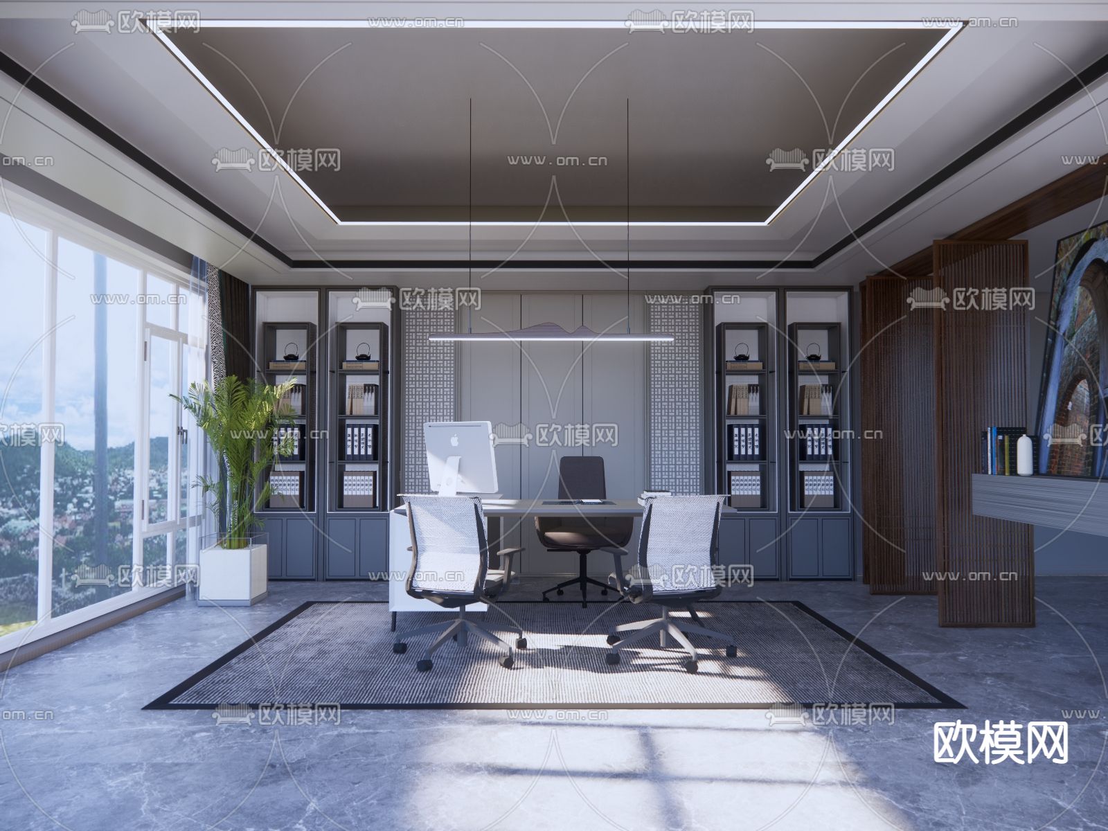 总经理室 董事长室su模型下载（渲染图1）