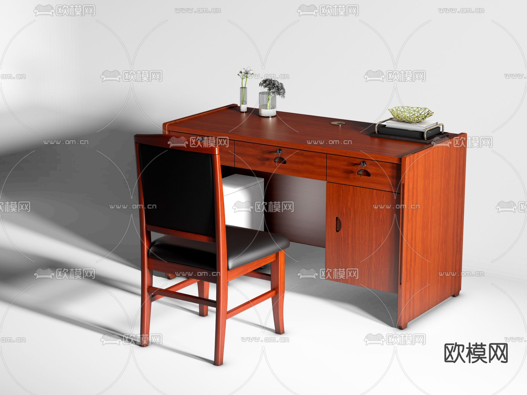 现代班台桌su模型下载（渲染图3）