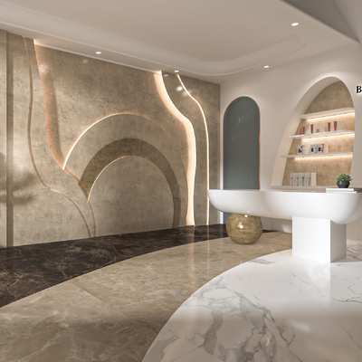  侘寂美容院大厅su模型 