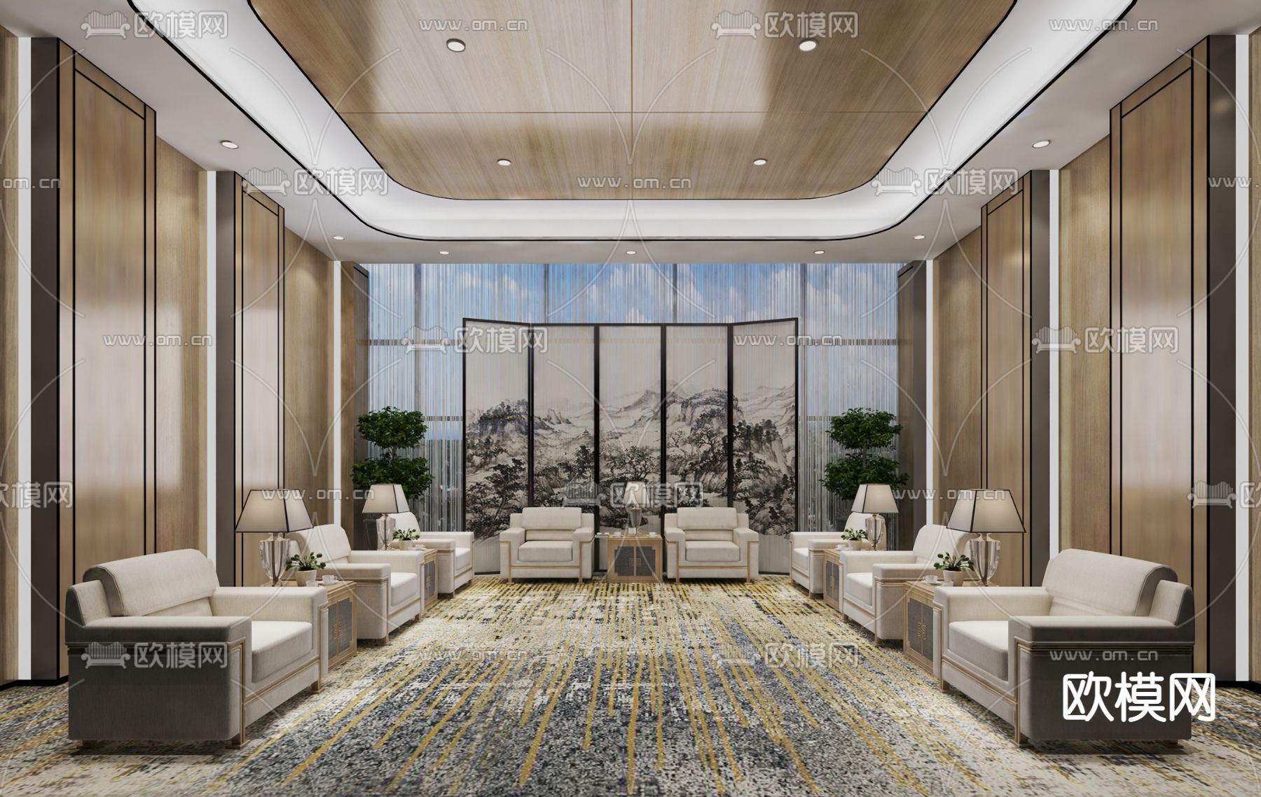 现代会客厅su模型下载（渲染图1）