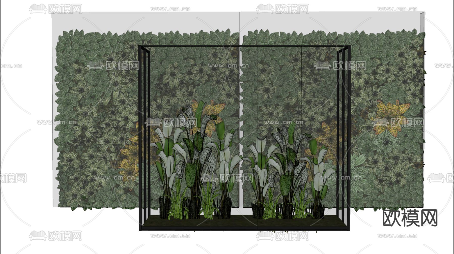 现代绿植墙植物堆su模型下载（渲染图2）