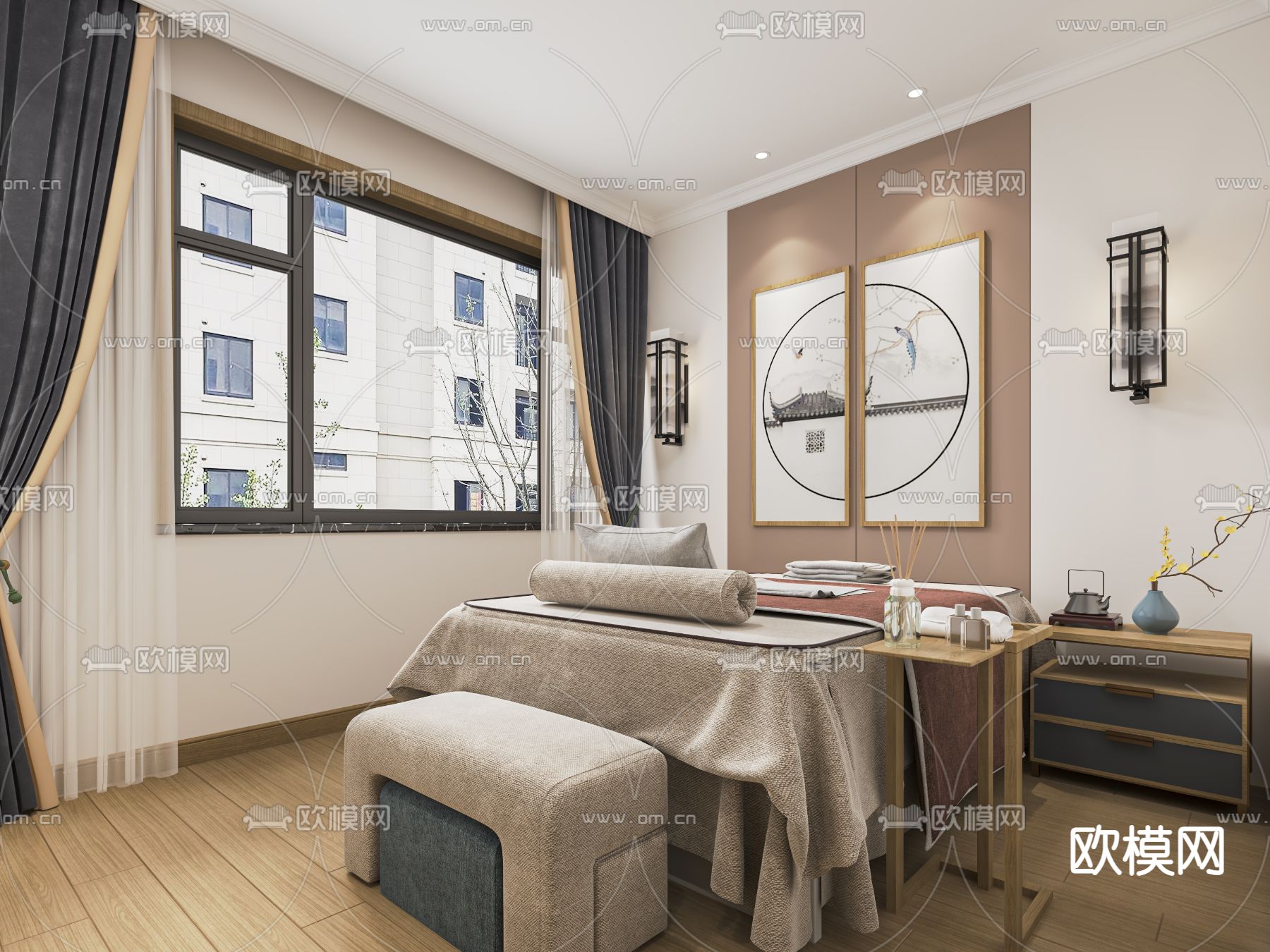 新中式SPA护理房su模型下载