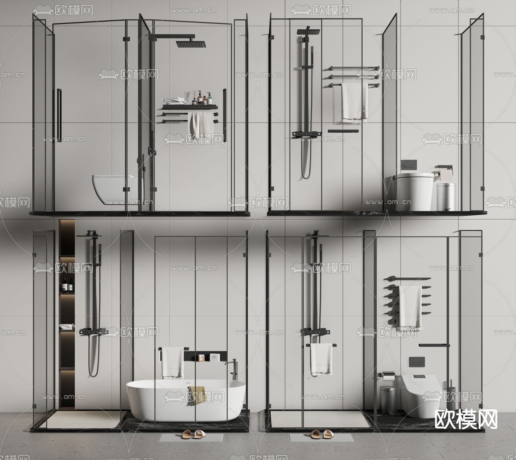 淋浴间 淋浴隔断 淋浴房3d模型下载