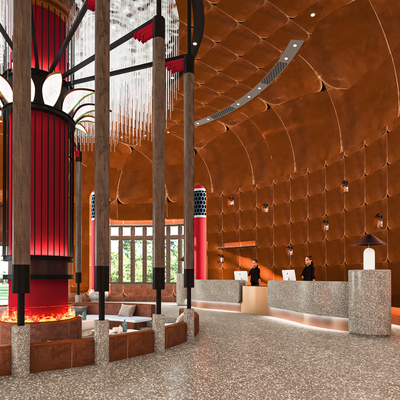  酒店大堂 接待区su模型 