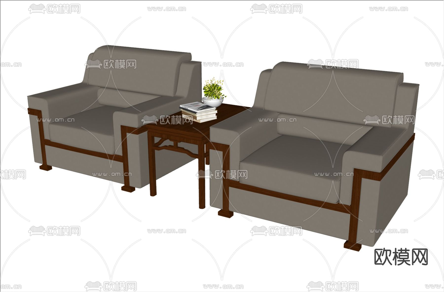 现代办公沙发 国宾沙发su模型下载（渲染图3）