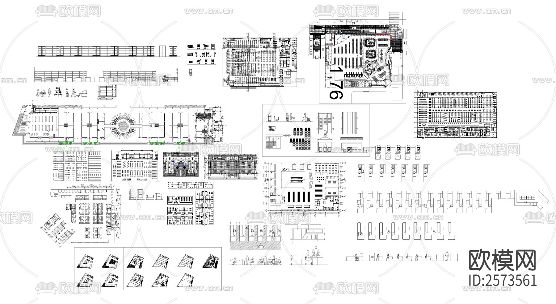 超市设备CAD图库下载（渲染图1）