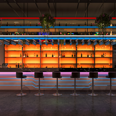  复古酒吧 吧台su模型 