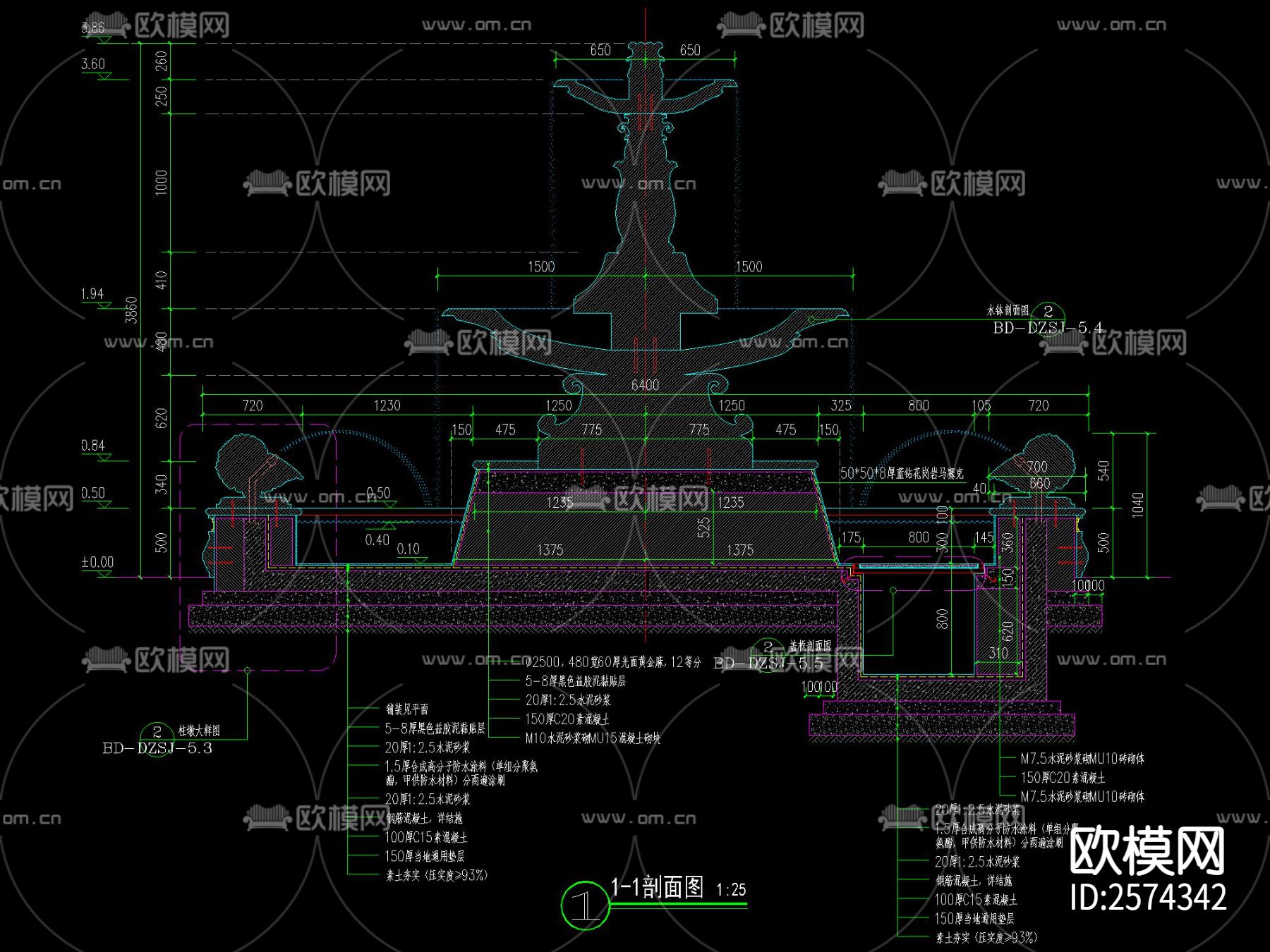 欧式花钵水景CAD节点大样下载（渲染图3）